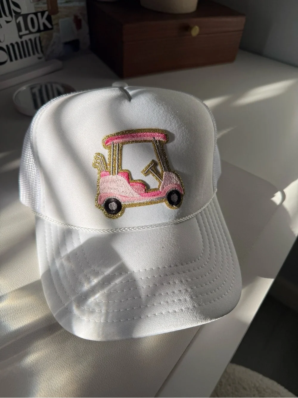 OTTO White Kids Hat with Pink and Gold Golf Cart Patch